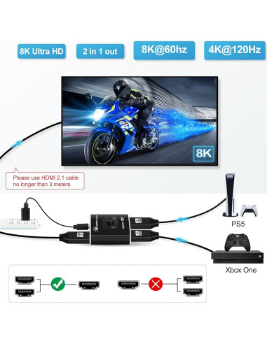 Interruptor HDMI 2 en 1 Avedio Links 8K@60Hz 4K@120Hz