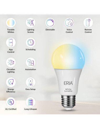 Bombillas Inteligentes ERIA A19 ZigBee 800 Lúmenes Blanco Ajustable (2 Pzs)