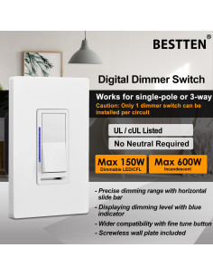 Interruptor Regulador Digital BESTTEN con LED, 150W, Blanco 2