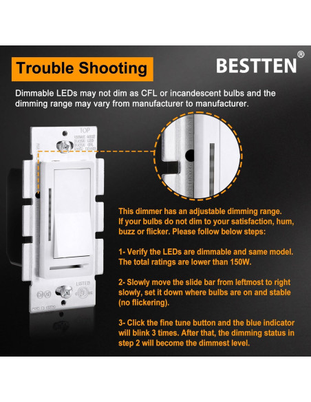 Interruptor Regulador Digital BESTTEN con LED, 150W, Blanco