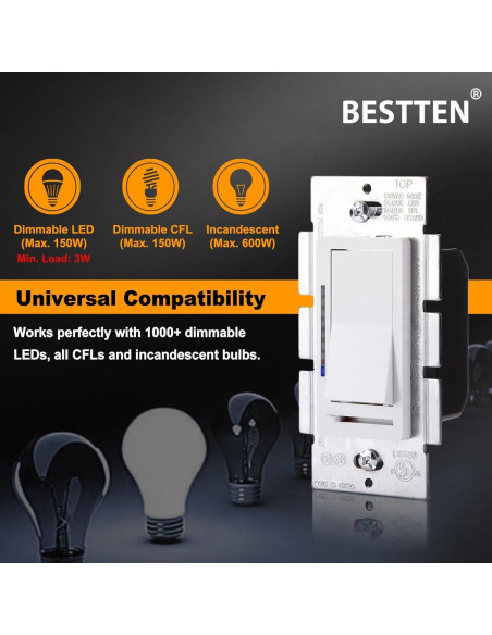 Interruptor Regulador Digital BESTTEN con LED, 150W, Blanco