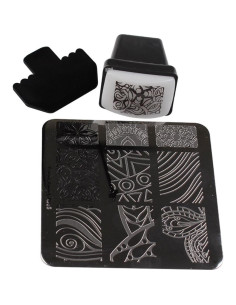 Kit de Estampado de Uñas Finger Angel 10 Placas + Estampador 2