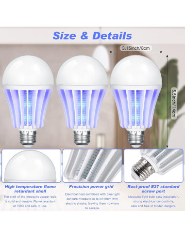 Bombilla Zapper de Insectos Qualirey 2 en 1 Luz LED 8x14cm