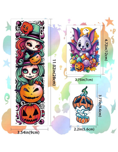 Tatuajes Temporales de Halloween Metuu - 52 Hojas para Niños
