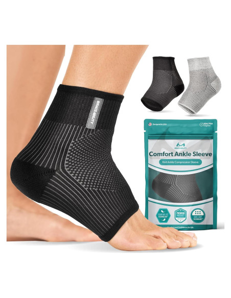 Manga de Compresión para Tobillo BraceAbility Negro S/M