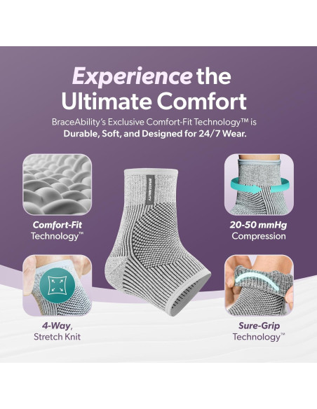 Manga de Compresión para Tobillo BraceAbility Negro S/M