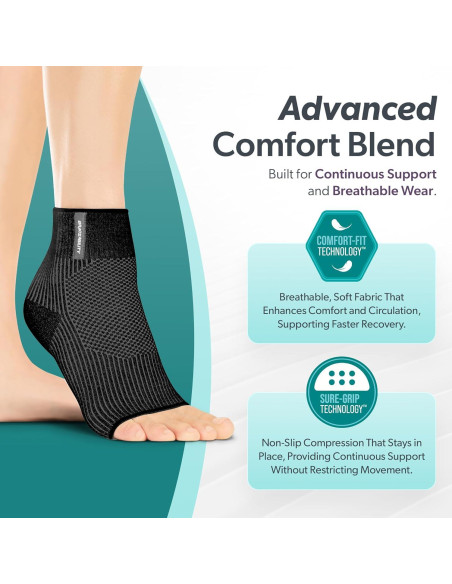 Manga de Compresión para Tobillo BraceAbility Negro S/M