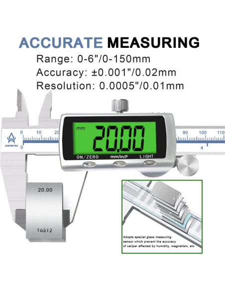 Calibrador Digital ACEMETER 0-150 mm Pantalla LCD Retroiluminada
