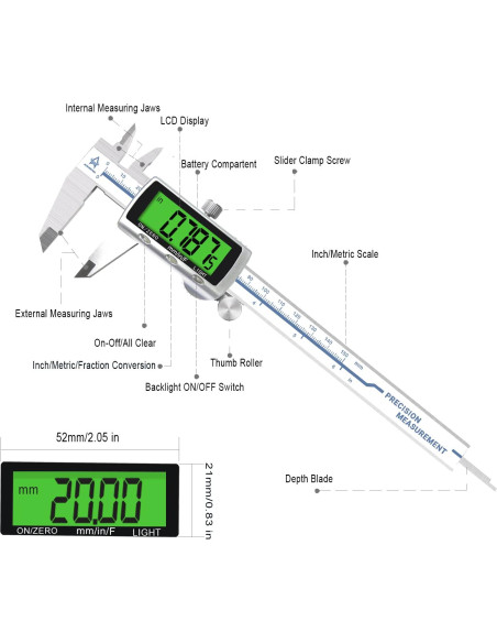 Calibrador Digital ACEMETER 0-150 mm Pantalla LCD Retroiluminada