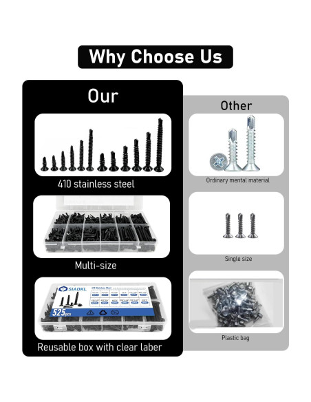 Kit de Tornillos Autorroscantes SIAOKL 525 Piezas Acero Inoxidable