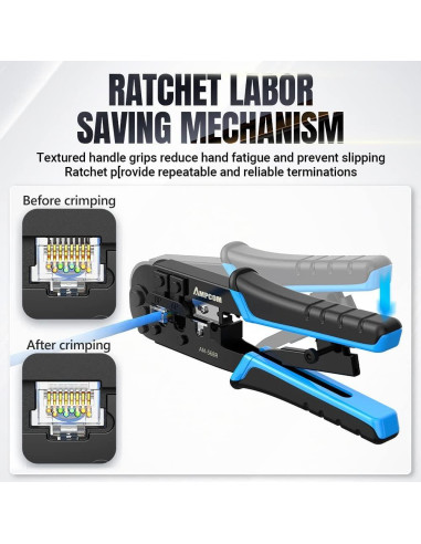 Herramienta de Crimpado AMPCOM AM-568R para RJ45 y RJ11