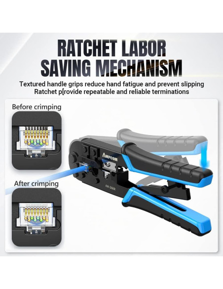 Herramienta de Crimpado AMPCOM AM-568R para RJ45 y RJ11