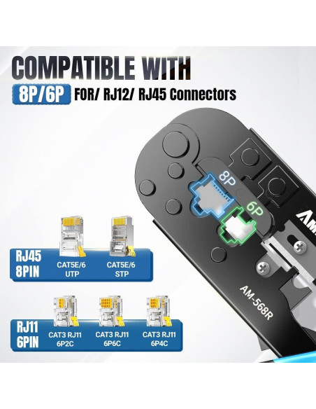Herramienta de Crimpado AMPCOM AM-568R para RJ45 y RJ11
