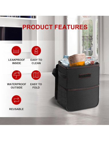 Bote de Basura para Auto Simple Deluxe 2L Impermeable Negro