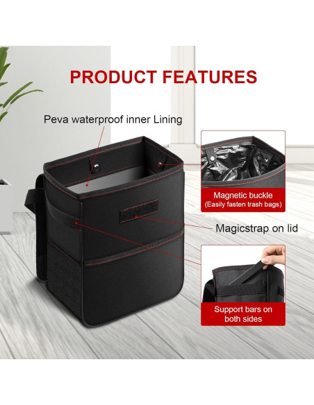 Bote de Basura para Auto Simple Deluxe 2L Impermeable Negro