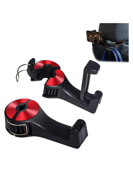 Ganchos para Asientos de Auto Amooca 2 en 1 con Bloqueo Rojo