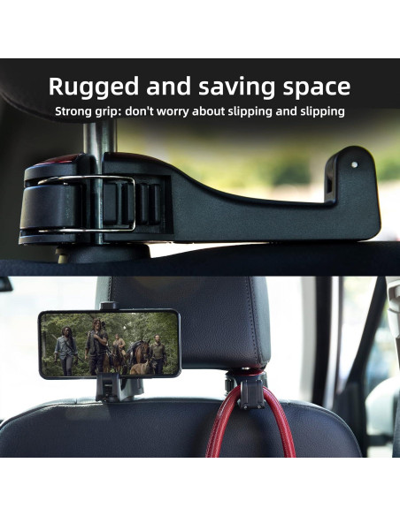 Ganchos para Asientos de Auto Amooca 2 en 1 con Bloqueo Rojo