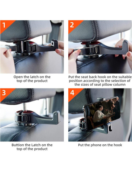 Ganchos para Asientos de Auto Amooca 2 en 1 con Bloqueo Rojo