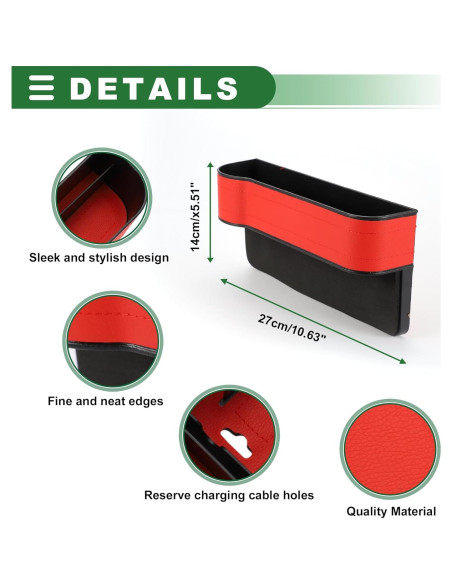 Organizador Relleno Espacio Asiento Coche Motoforti Rojo Cuero