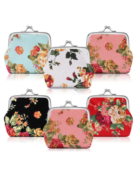 Paquete de 6 Monederos Florales de Lona Vintage para Mujeres