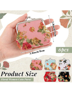 Paquete de 6 Monederos Florales de Lona Vintage para Mujeres 2