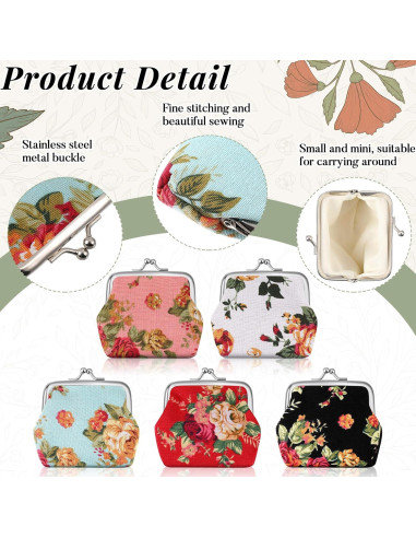Paquete de 6 Monederos Florales de Lona Vintage para Mujeres