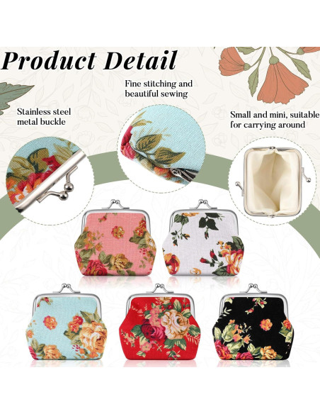 Paquete de 6 Monederos Florales de Lona Vintage para Mujeres