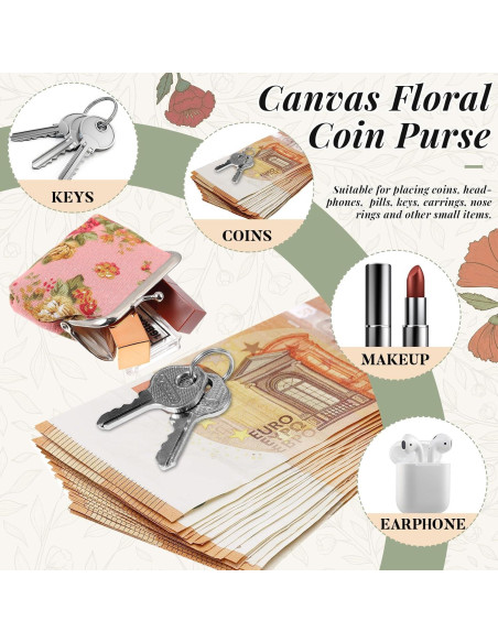 Paquete de 6 Monederos Florales de Lona Vintage para Mujeres