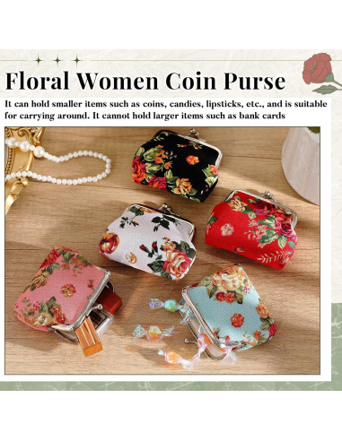 Paquete de 6 Monederos Florales de Lona Vintage para Mujeres