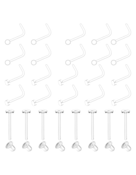 28 Piezas Retenedores de Piercing Nasal Lusofie Acrílico Claro 20G