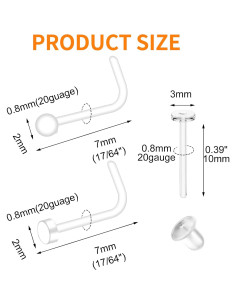 28 Piezas Retenedores de Piercing Nasal Lusofie Acrílico Claro 20G 2