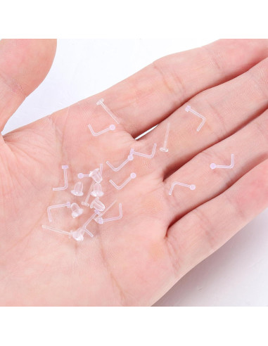 28 Piezas Retenedores de Piercing Nasal Lusofie Acrílico Claro 20G