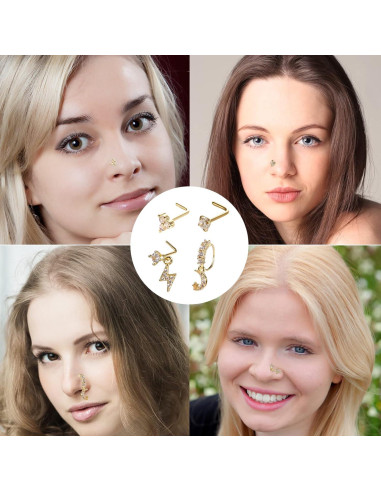 Juego de 20 Aros de Nariz de Acero Inoxidable Baño Oro 14K