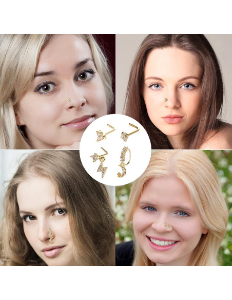 Juego de 20 Aros de Nariz de Acero Inoxidable Baño Oro 14K