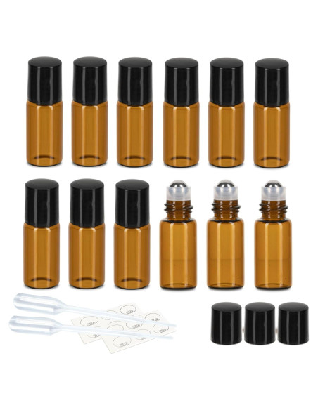 Botellas de Rodillo de 3ml ZEJIA - Paquete de 12 Vidrio Ámbar