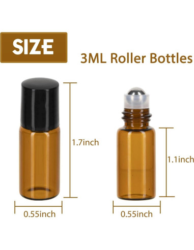 Botellas de Rodillo de 3ml ZEJIA - Paquete de 12 Vidrio Ámbar