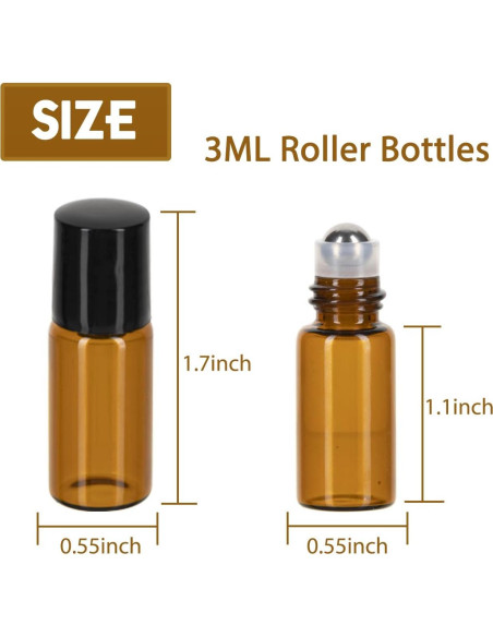 Botellas de Rodillo de 3ml ZEJIA - Paquete de 12 Vidrio Ámbar