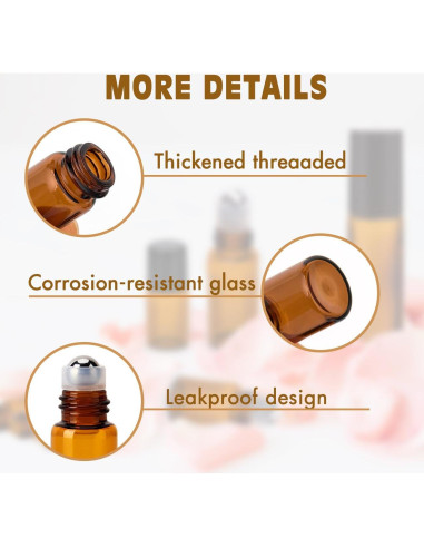 Botellas de Rodillo de 3ml ZEJIA - Paquete de 12 Vidrio Ámbar