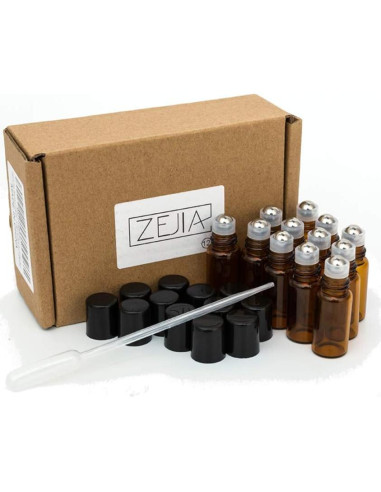 Botellas de Rodillo de 3ml ZEJIA - Paquete de 12 Vidrio Ámbar
