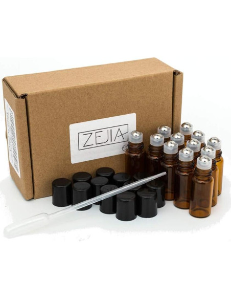 Botellas de Rodillo de 3ml ZEJIA - Paquete de 12 Vidrio Ámbar