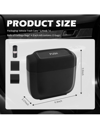 Mini Basurero de Coche Figpade con Tapa y 60 Bolsas - Negro