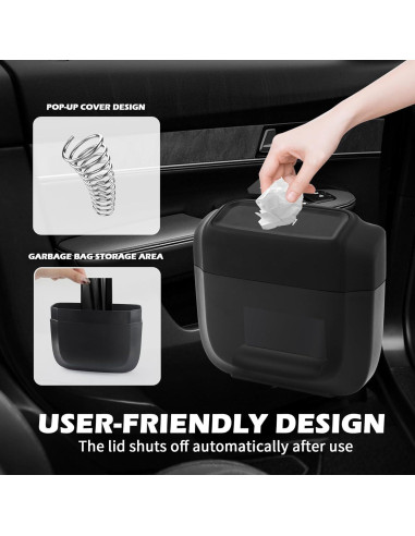 Mini Basurero de Coche Figpade con Tapa y 60 Bolsas - Negro