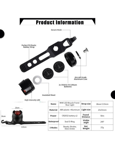 Luz Trasera de Bicicleta LED Constefire RZJ-2BL-BR 2 Piezas