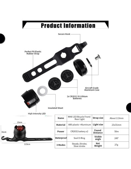 Luz Trasera de Bicicleta LED Constefire RZJ-2BL-BR 2 Piezas
