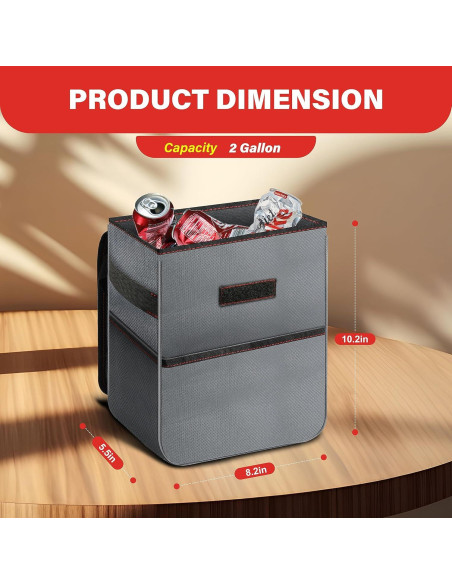 Basurero de Coche Simple Deluxe Plegable 7.57L Gris