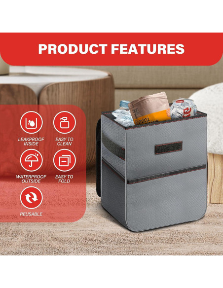 Basurero de Coche Simple Deluxe Plegable 7.57L Gris
