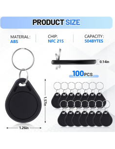 100 Etiquetas NFC Llaveros Beeveer 504 Bytes Negro 2