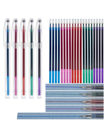 Bolígrafo de Tela Borrable Dinggaogao 5 Colores 20 Recargas