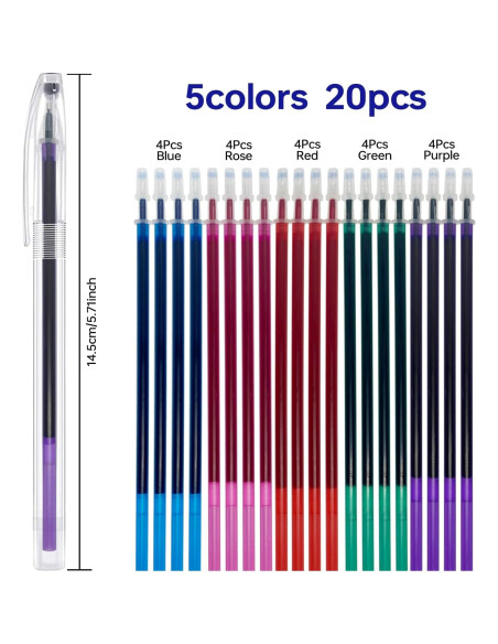 Bolígrafo de Tela Borrable Dinggaogao 5 Colores 20 Recargas