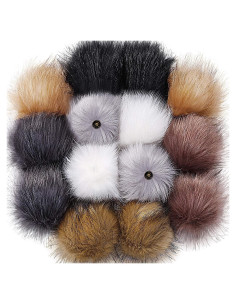 14 Pom Poms de Piel Sintética Bememo con Botón Removible 10 cm